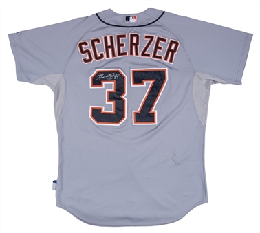 2012 Max Scherzer Game Used, Photo Matched & Signed Detroit Tigers Road Jersey - Conclusively Matched To 12 Games, Plus Likely Matches To 4 Additional Games! (Scherzer LOA & Resolution Photomatching)